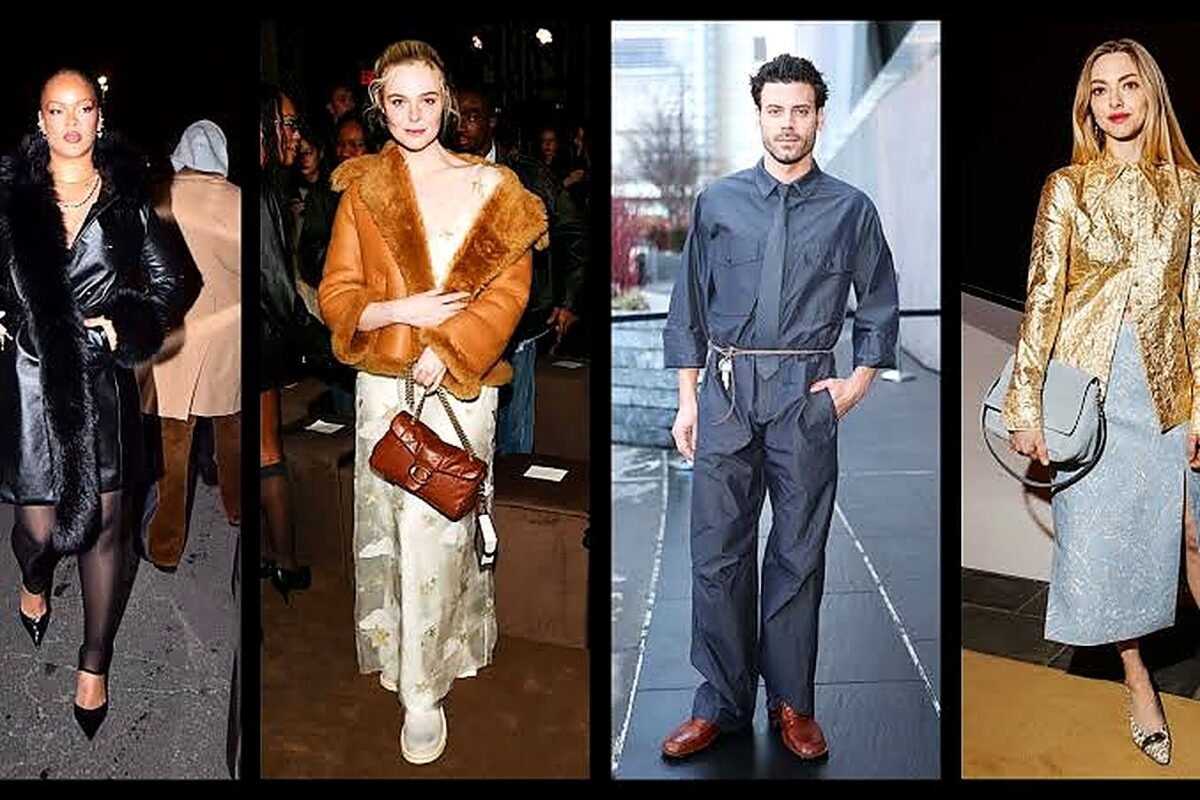 Collage of celebrity fashion looks from New York Fashion Week 2026 front rows