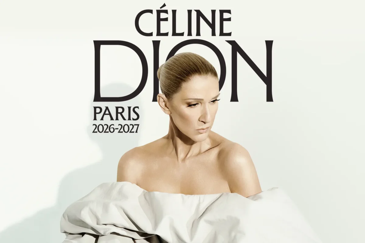 Celine Dion performing on stage during her 2026 Paris concert residency